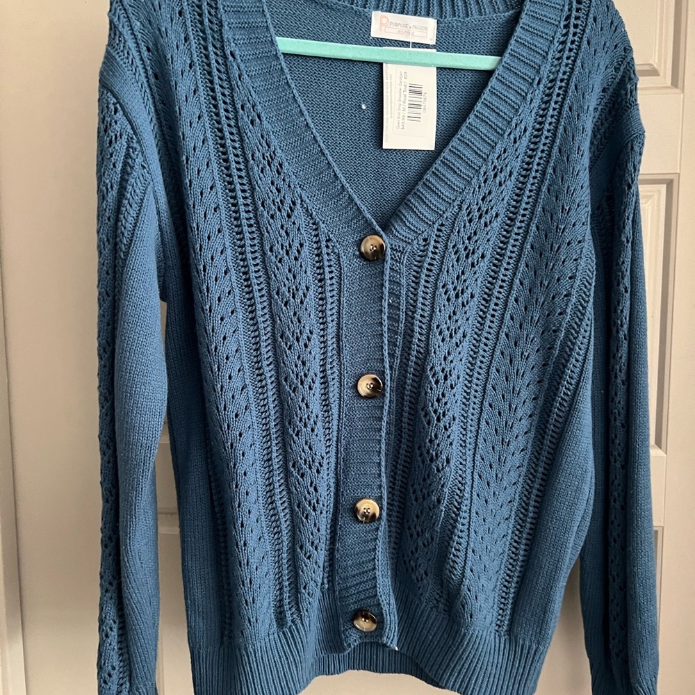 Blue Button-Up Women's Sweater